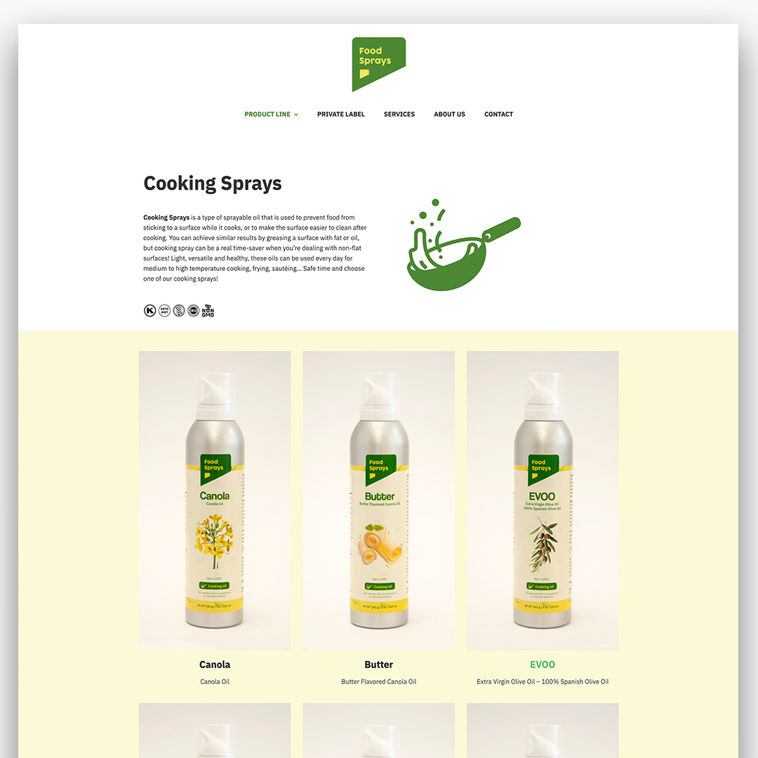 Detall de la pàgina de product line per a la web de Food Sprays