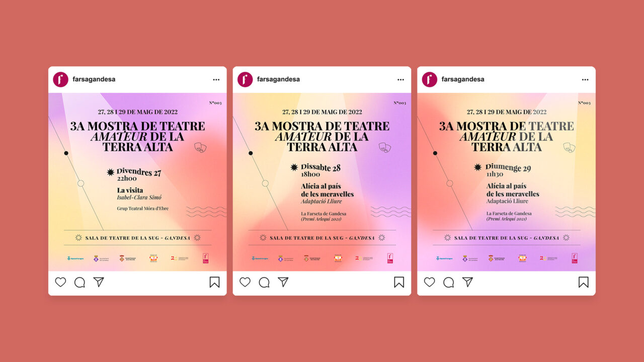 Muntatge de tres posts per a Instagram de la Tercera Mostra de Teatre Amateur de la Terra Alta