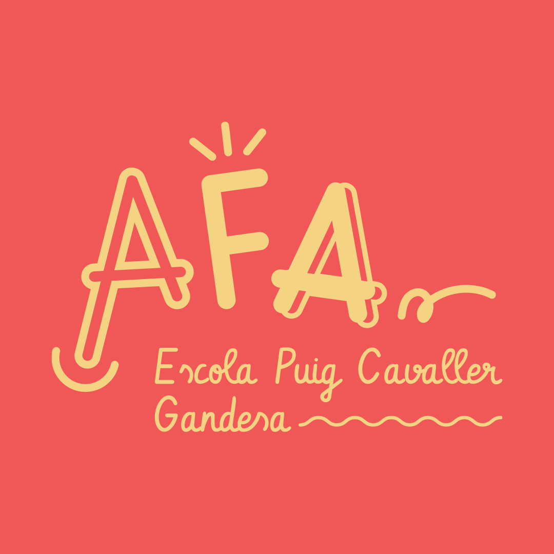 Logotip AFA escola Puig cavaller monocromàtic groc sobre fons roig