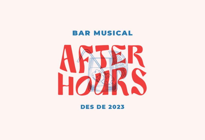 Logotip d'After Hours de color roig sobre un fons rosa