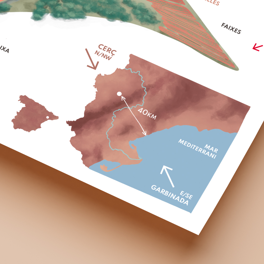 Mapa de les terres de l'ebre i espanya sobre un fons color crema