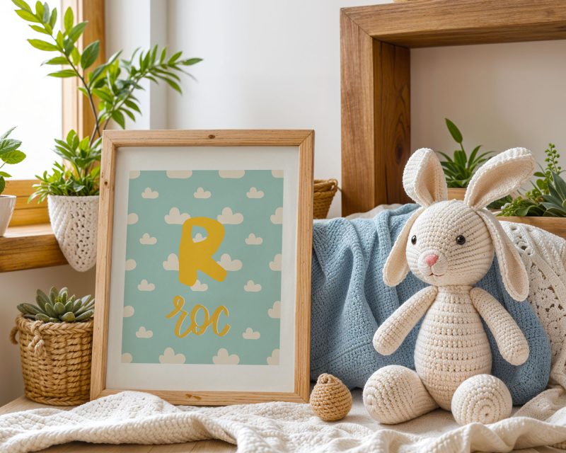 Làmina personalitzada amb el nom de Roc en una habitació infantil plena de joguines